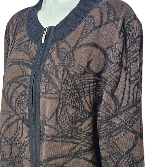 Exclusively Misook Womens Full Zip Long Sleeve Sweater, Pattern, Stretch, Brown - Picture 6 of 7